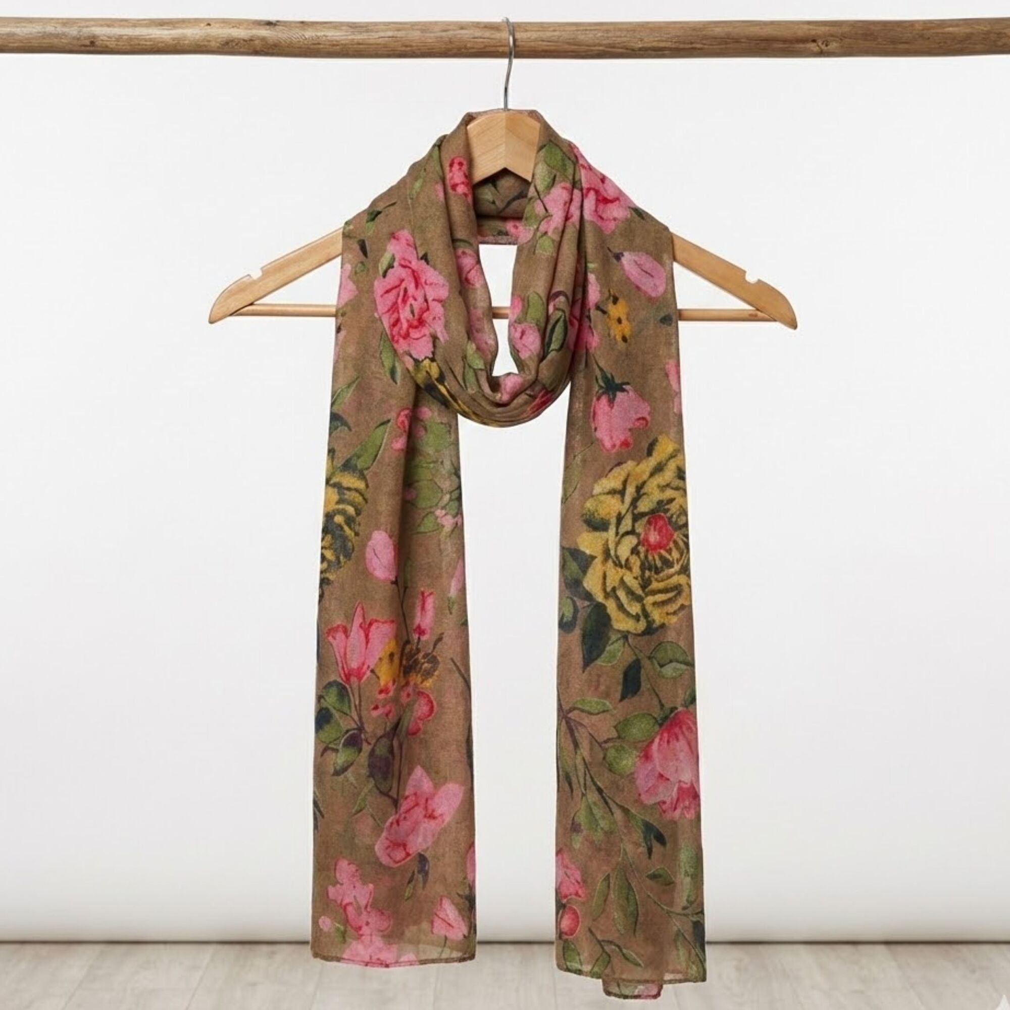 Peony Rose Garden Scarf Brown Scarves and Sarongs Taylor Hill