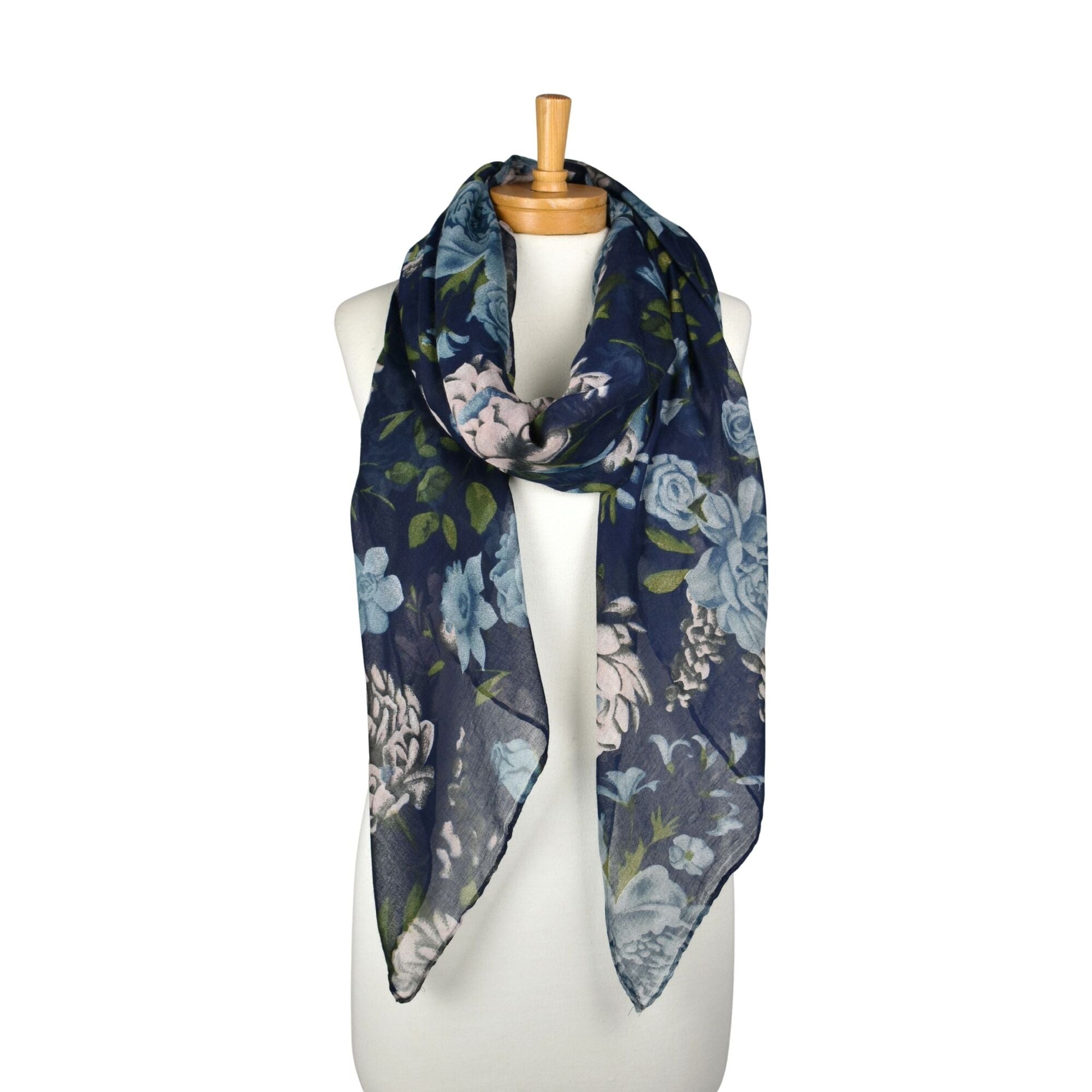 Peony Rose Garden Scarf Navy Blue Scarves and Sarongs Taylor Hill
