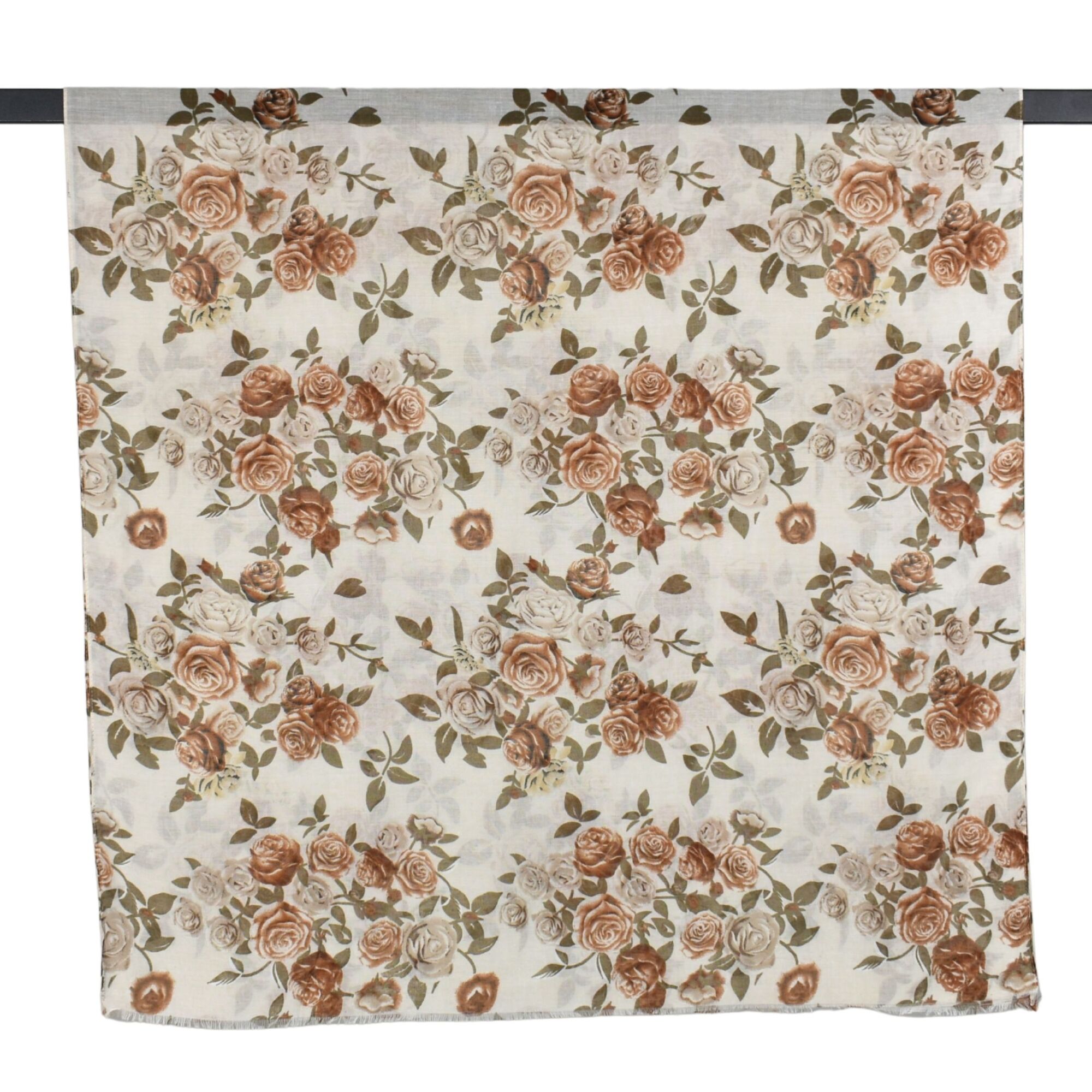 Vintage Rose Garden Scarf White Brown Scarves and Sarongs Taylor Hill