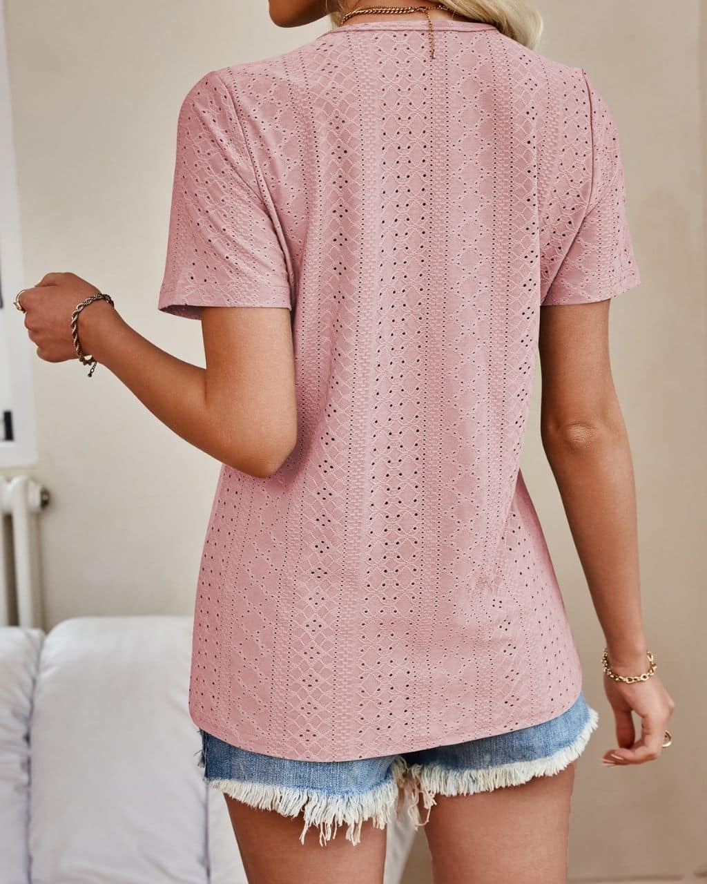 V-neck Button Detailed Top Pink Tops Mutig