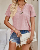 V-neck Button Detailed Top Pink Tops Mutig