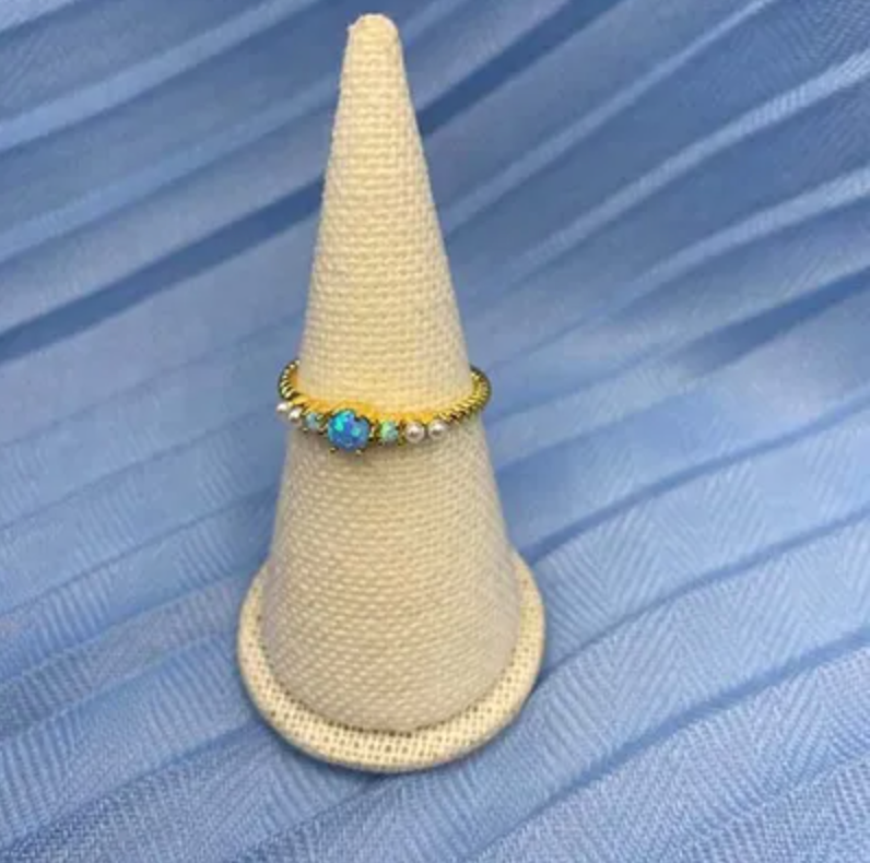 Tri Opal W/Pearl Twist Ring Gold/Blue Rings Fabienne 6