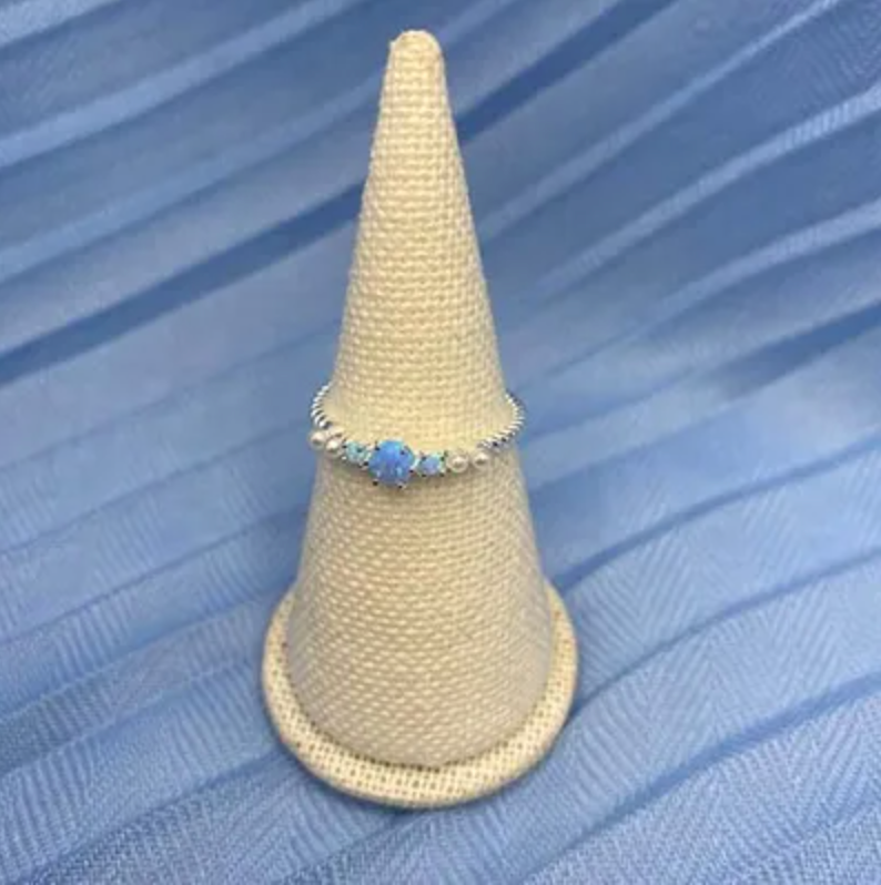 Tri Opal W/Pearl Twist Ring Silver/Blue Rings Fabienne 8