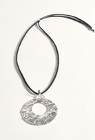 Textured Metal Adjustable Pendant Necklace (Silver) Black/Silver Necklaces Adorne