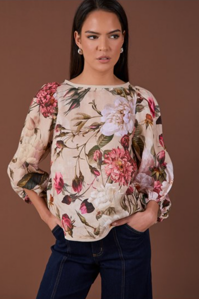 Marion Linen Floral Top Print Tops Adorne