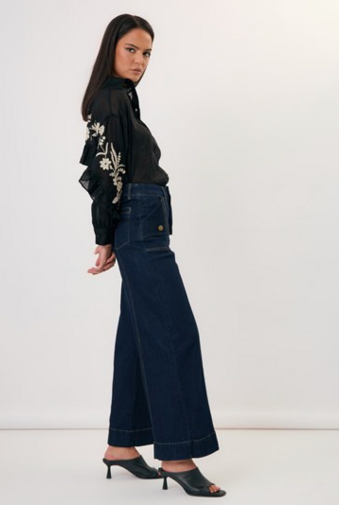 Wanda Embroidered Ramie Shirt Black Tops Adorne