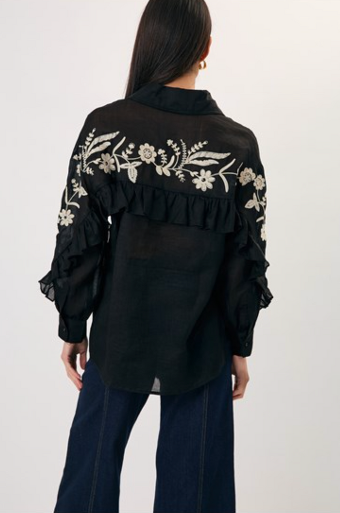Wanda Embroidered Ramie Shirt Black Tops Adorne