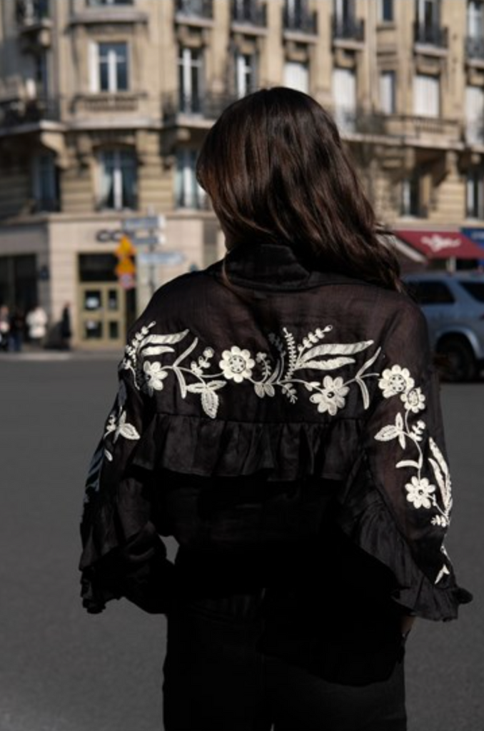 Wanda Embroidered Ramie Shirt Black Tops Adorne