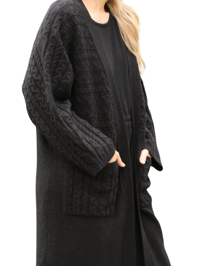 COSMO Wool Mix Long Cardi Black - Global Free Style