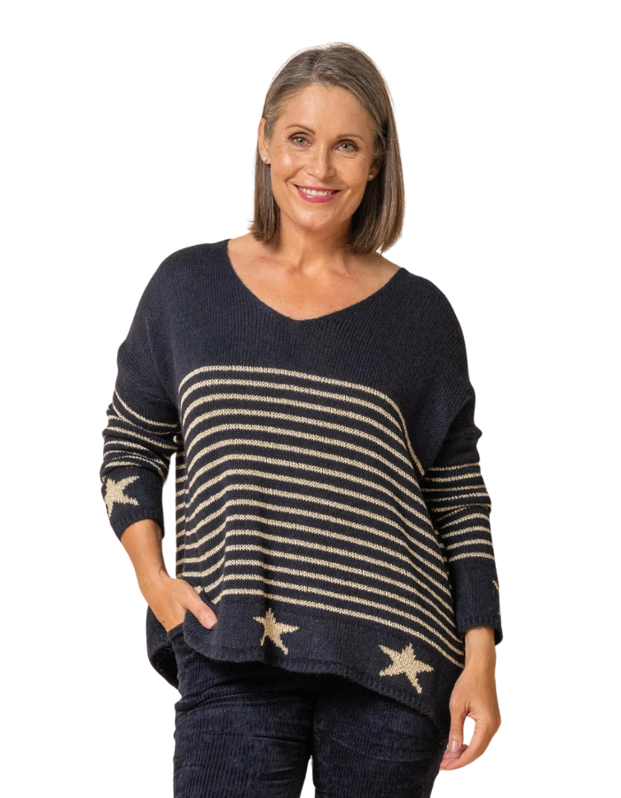 Hanna Knit Top in Navy - Global Free Style