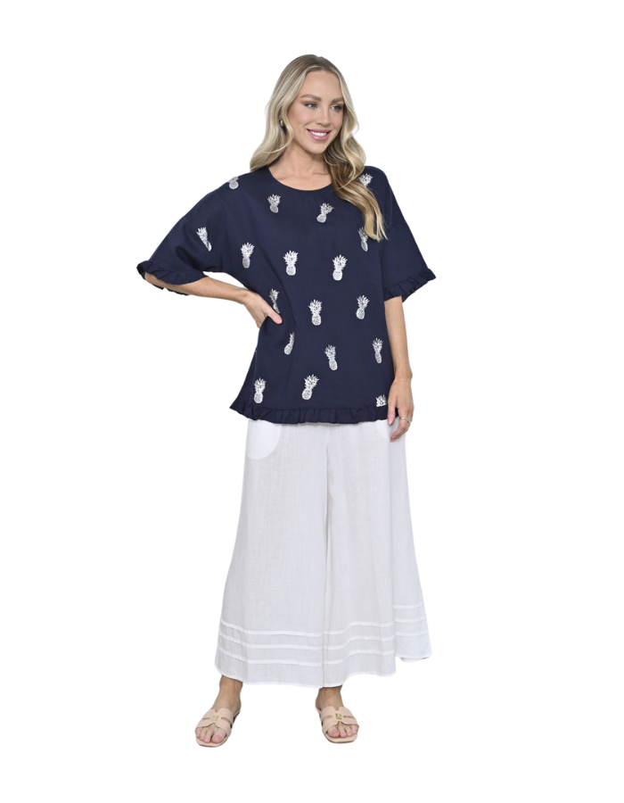 Pineapple Top Navy Tops Cali & Co S/M(8-10)  