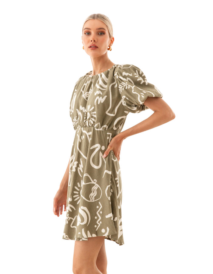 Bronte Dress Khaki Print - Global Free Style