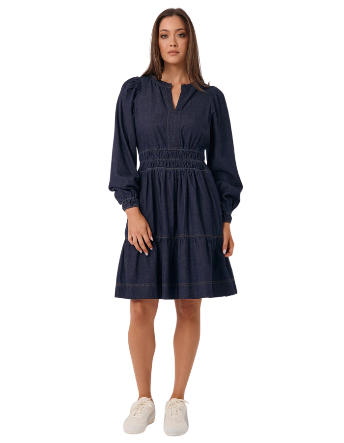 Violette Long Sleeve Short Denim Dress Denim - Global Free Style