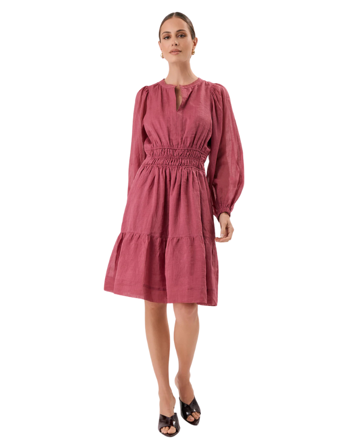 Violette Long Sleeve Ramie Short Dress Berry Dresses Adorne S(8)