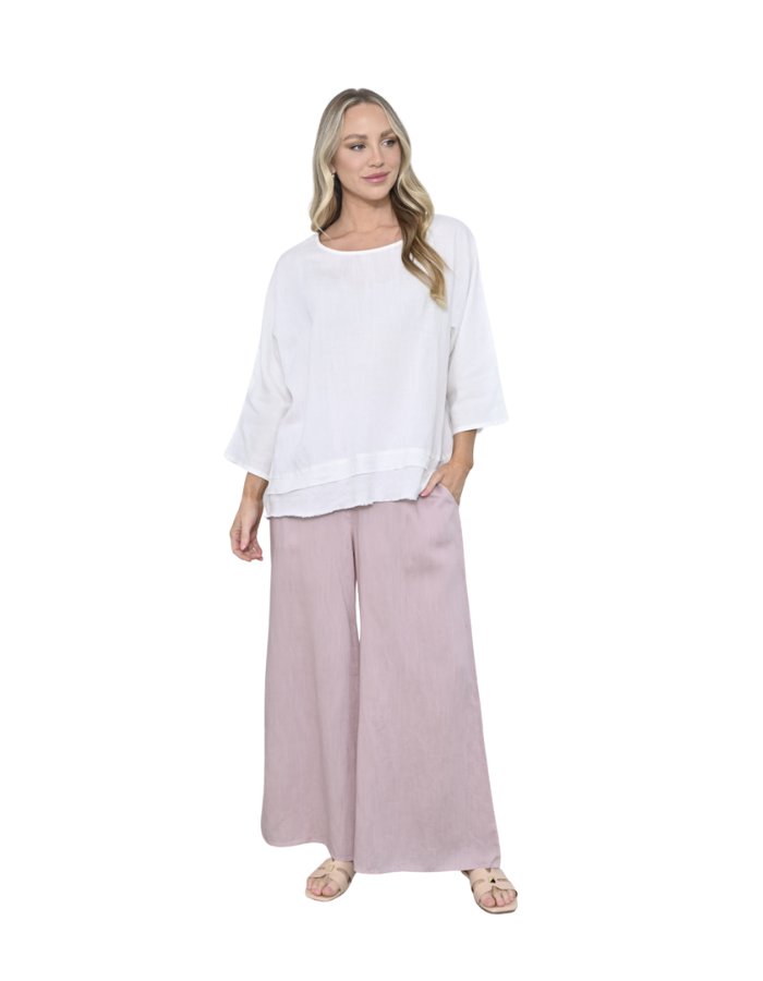 Tina Wide Leg Pants Pink Bottoms Cali & Co S/M(8-12)