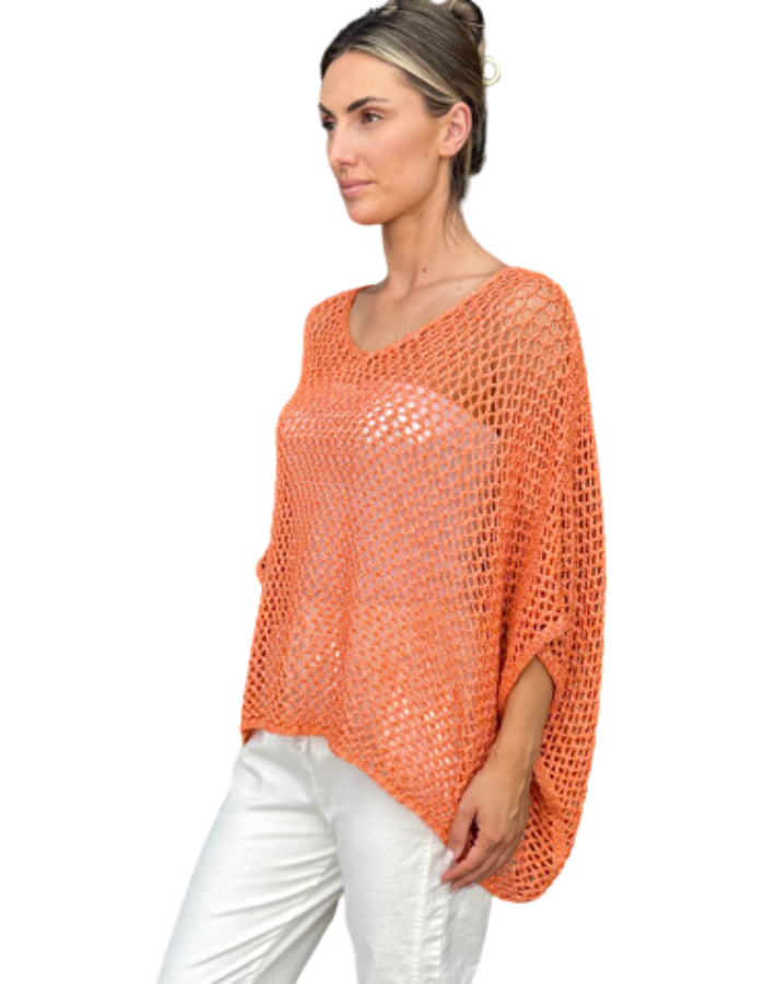 Rosalia Open Weave Knit Tangerine - Global Free Style