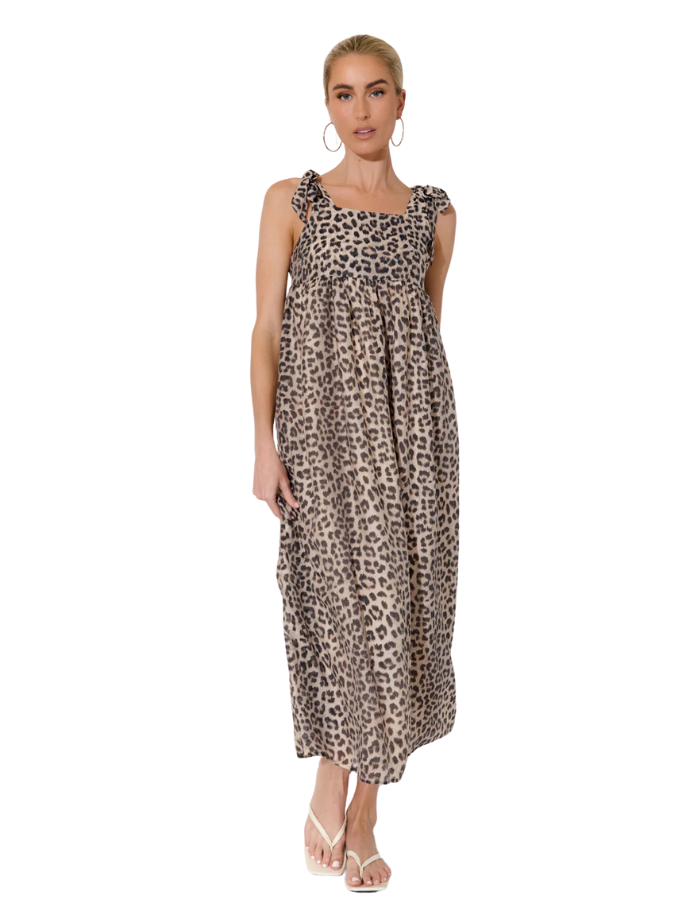 Ellen Leopard Print Tie Shoulder Dress Print Dresses Adorne 8  