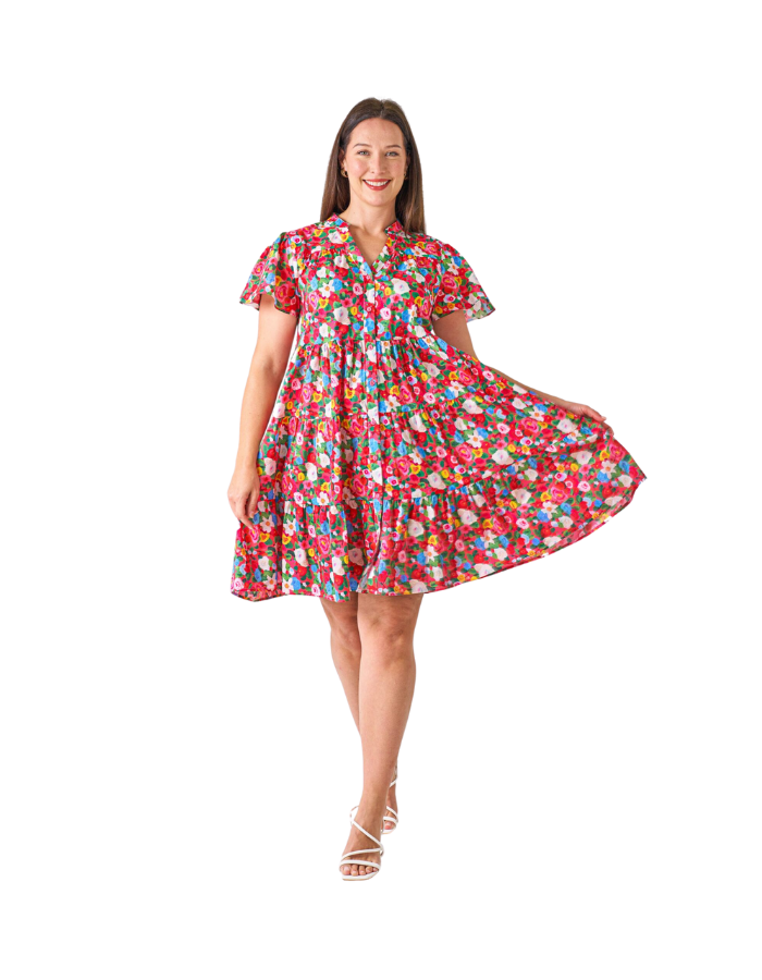 Gina Dress Red Floral Dresses Boho S(8-10)  