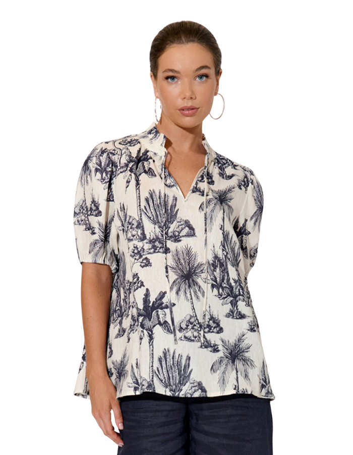 Sandra Linen Toile Print Top Print Tops Adorne S(8)  