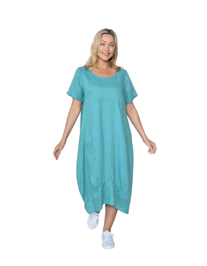 Cocoon Linen Dress Teal - Global Free Style