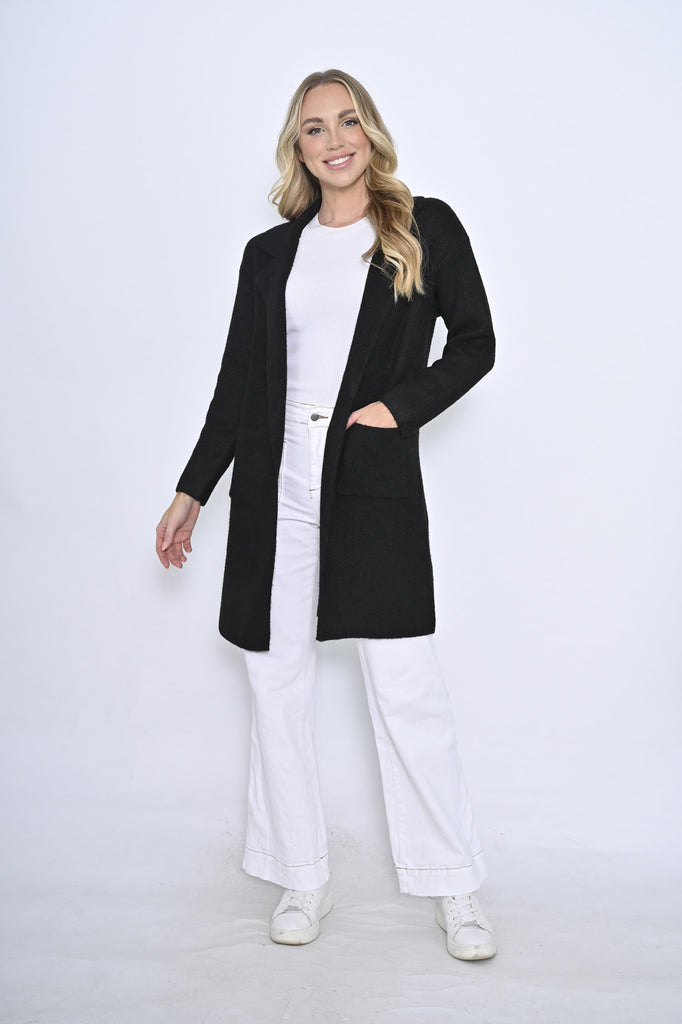 Long Cardigan With Pocket Black - Global Free Style
