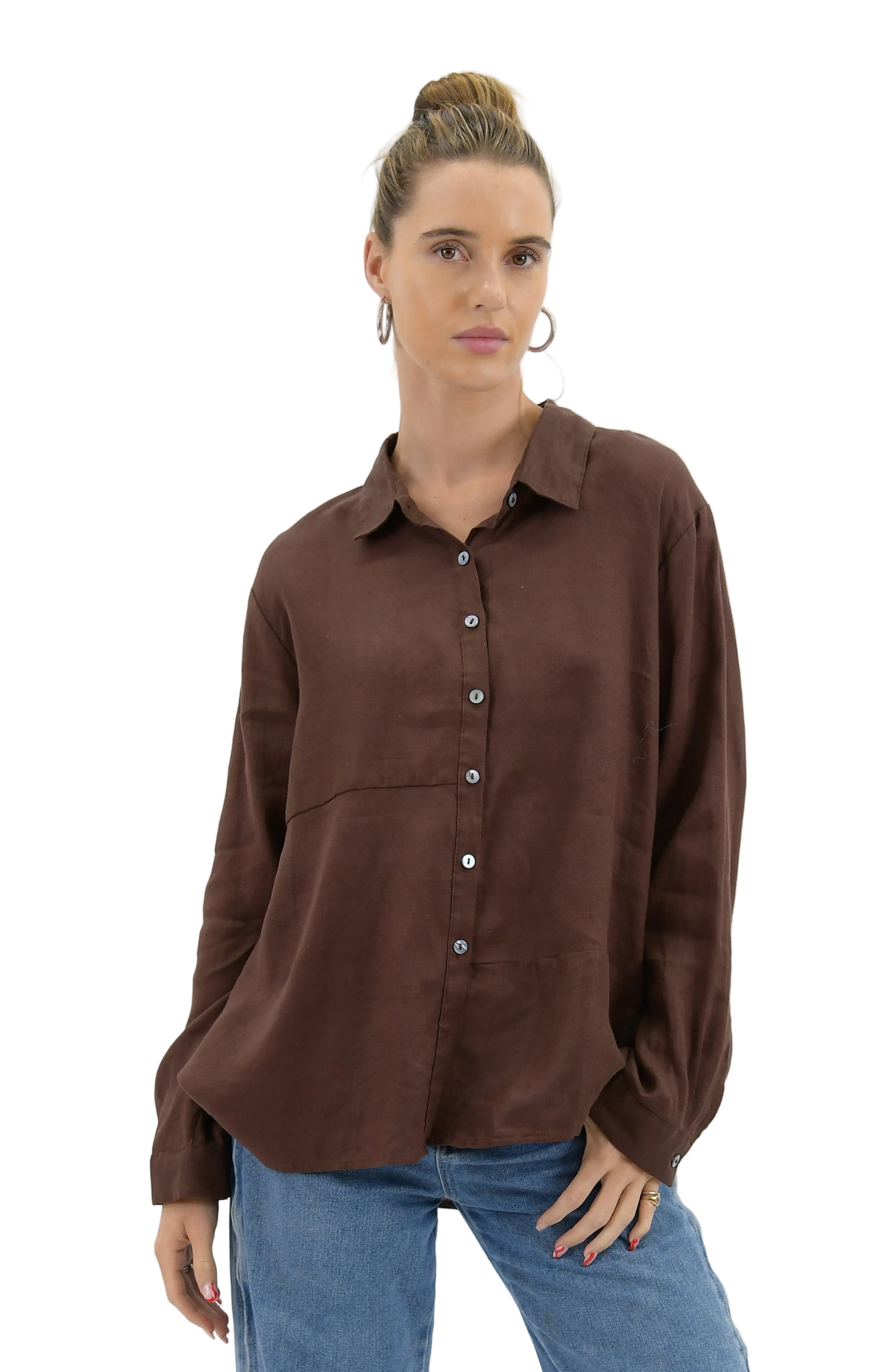 Milla Linen Shirt Chocolate Tops Worthier S/M(8-12)