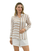 Nell Stripped Linen Shirt Beige / White Tops Worthier S/M(8-12)