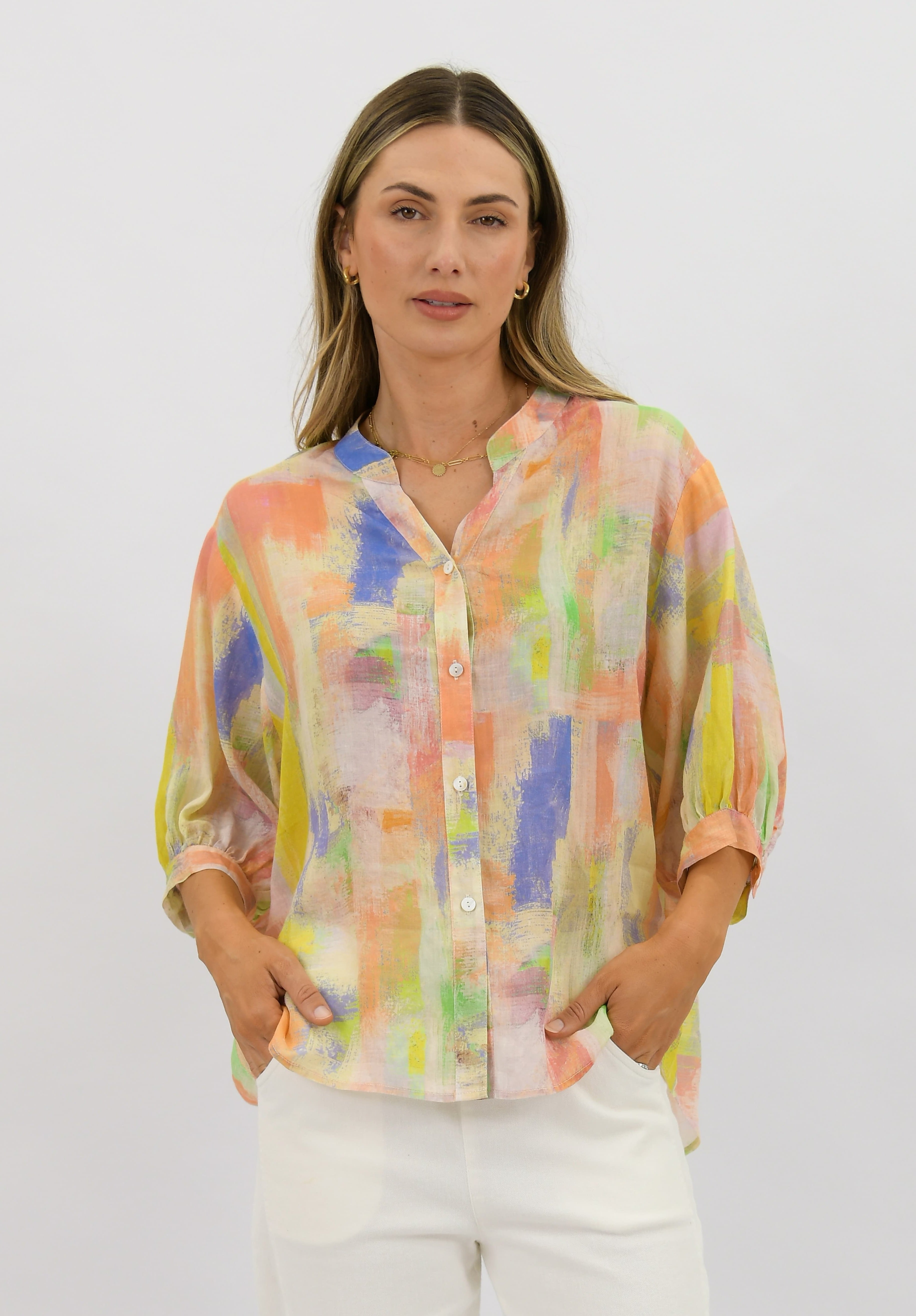 Lumi Paint Linen Shirt Print Tops Worthier S/M(8-12)