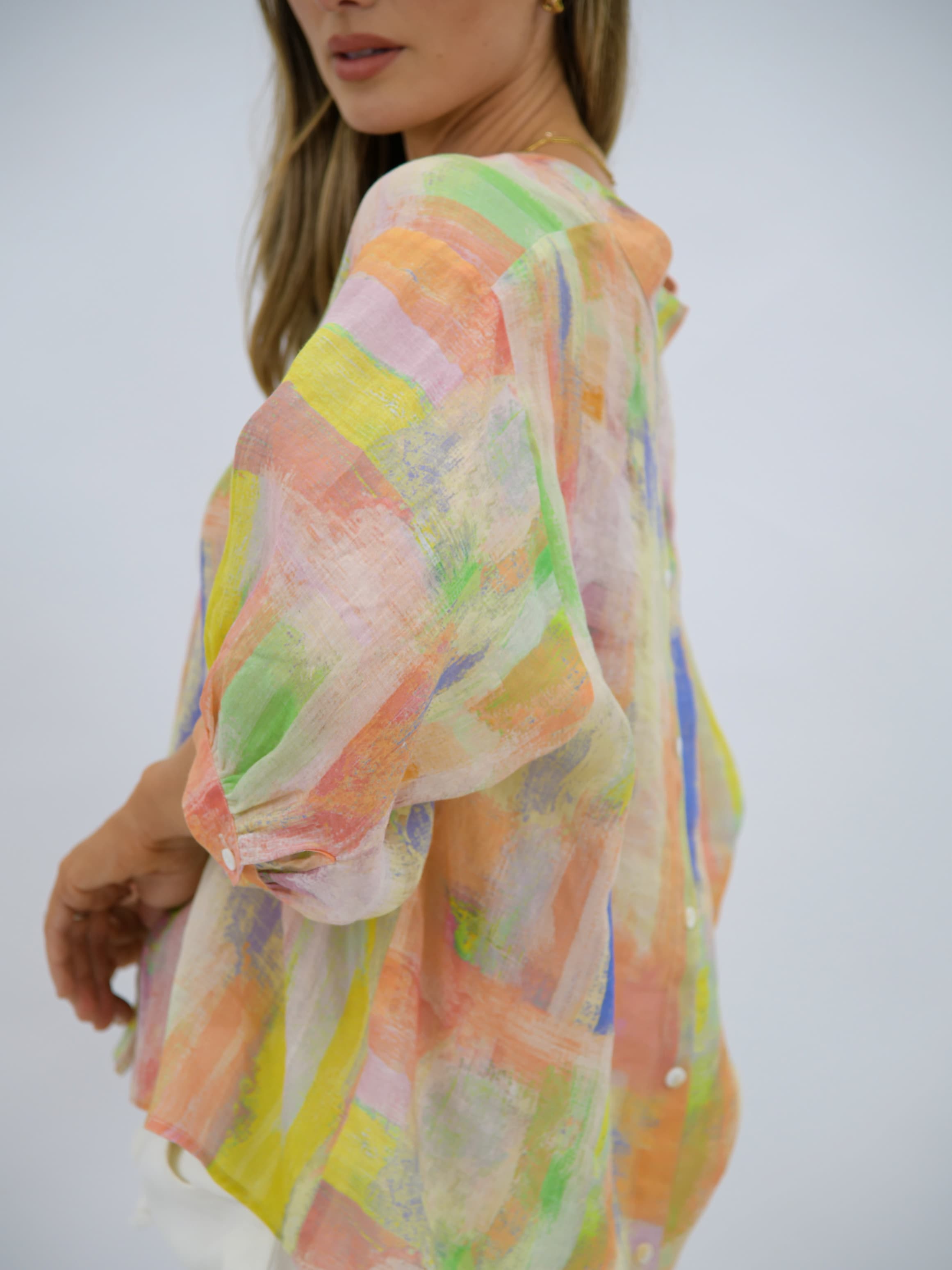 Lumi Paint Linen Shirt Print Tops Worthier