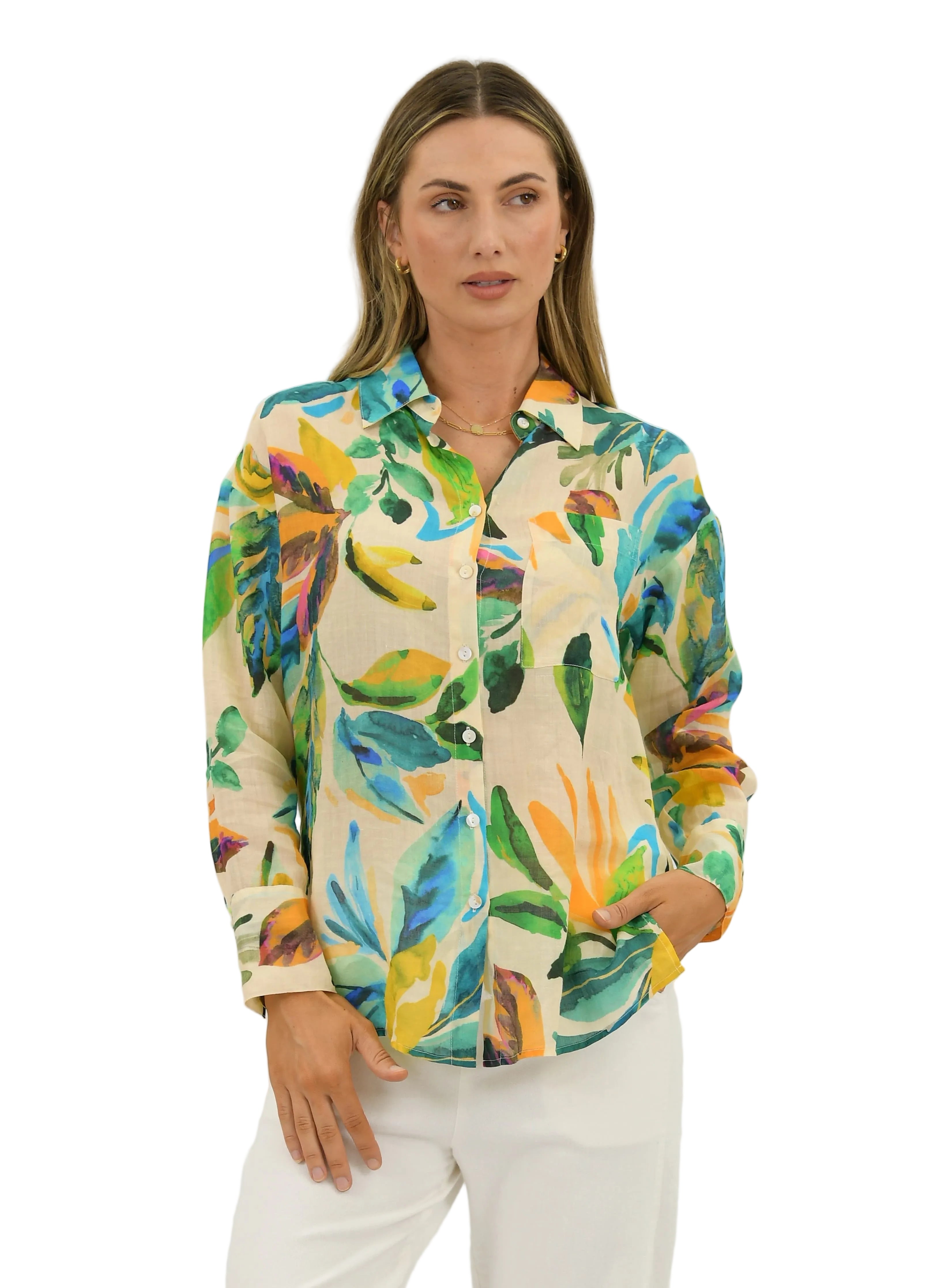 Glide Linen Shirt Print Tops Worthier S/M(8-12)