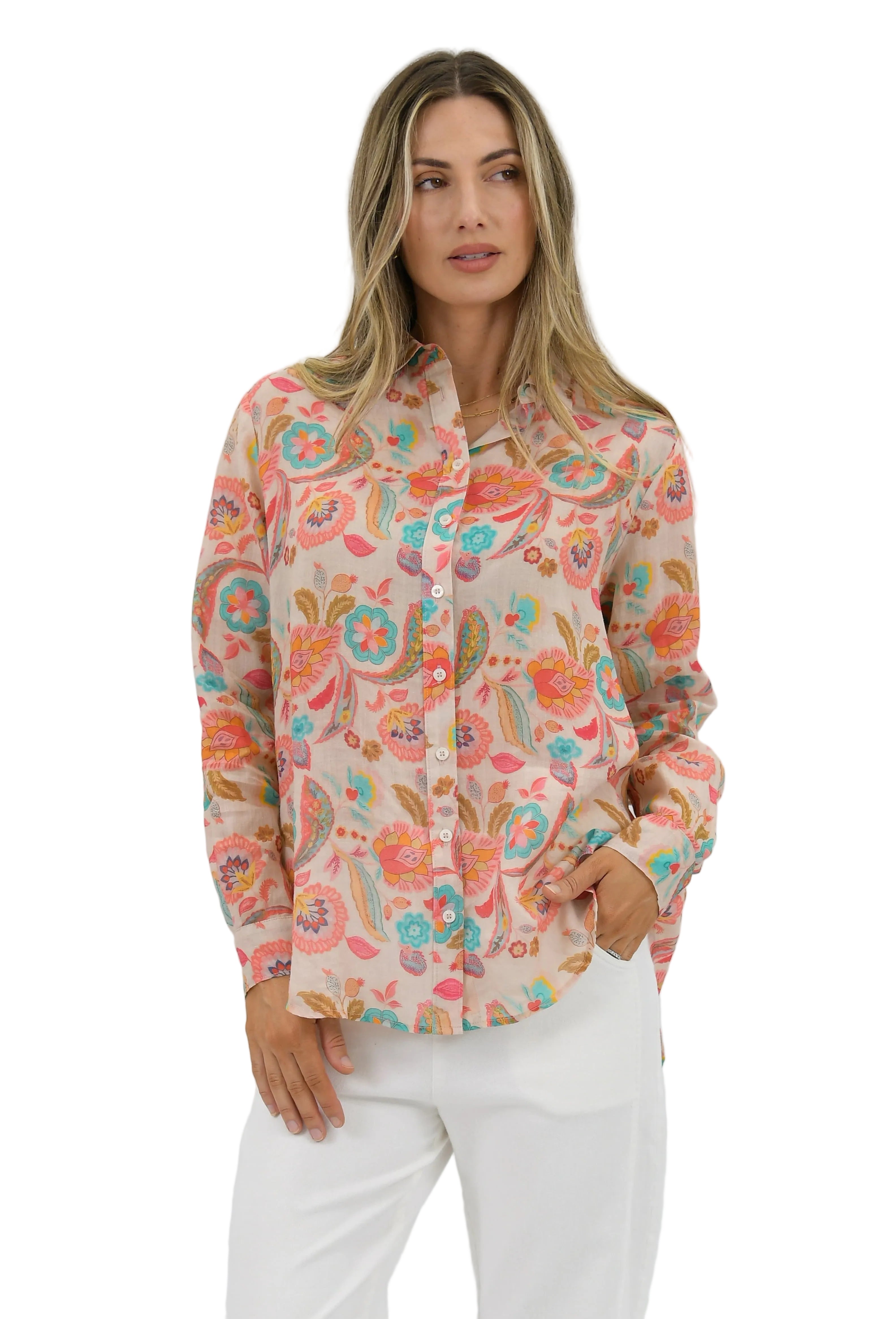 Garden Muse Linen Shirt Paisley Tops Worthier S/M(8-12)