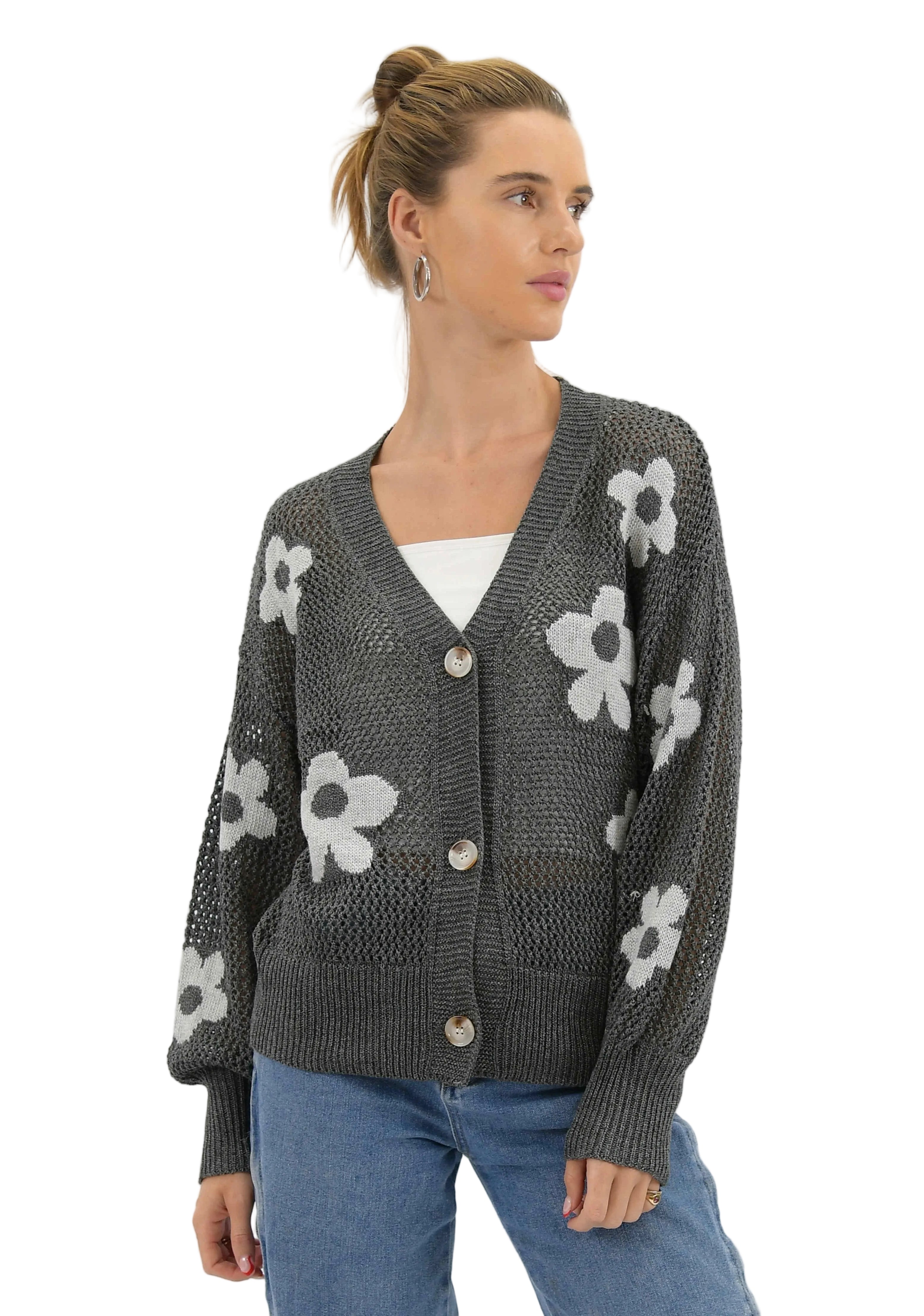 Dana Linen/Cotton Knit Cardi Charcoal - Global Free Style