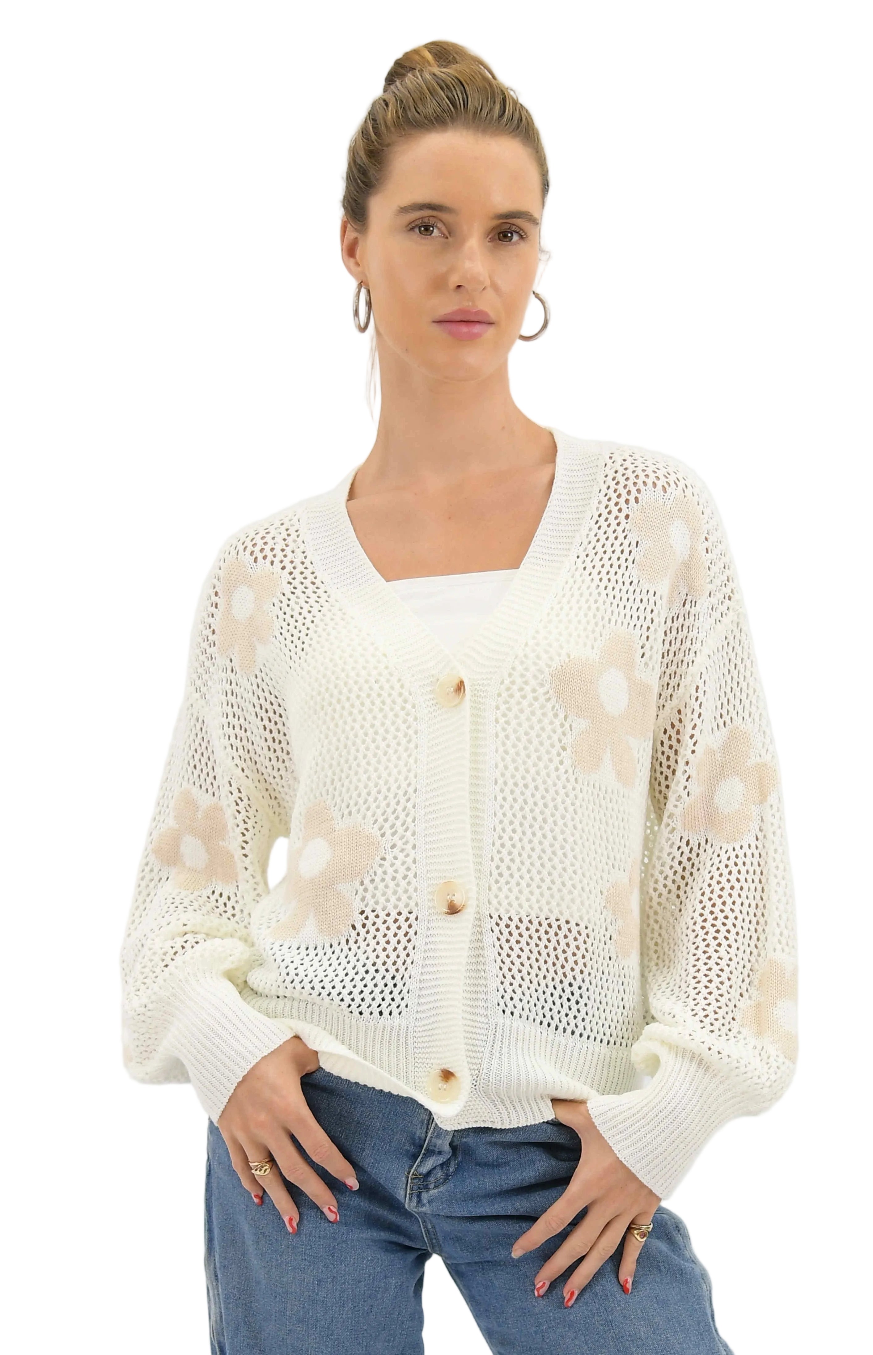 Dana Linen/Cotton Knit Cardi White Tops Worthier S/M(8-10)