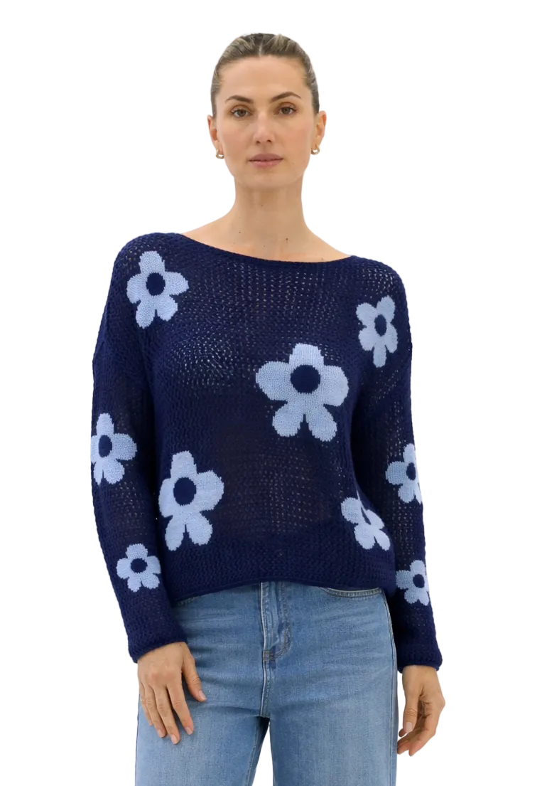 Rae Flower Knit Navy Tops Worthier S/M(8-10)