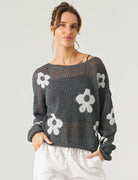Dana Linen/Cotton Knit Cardi Charcoal - Global Free Style
