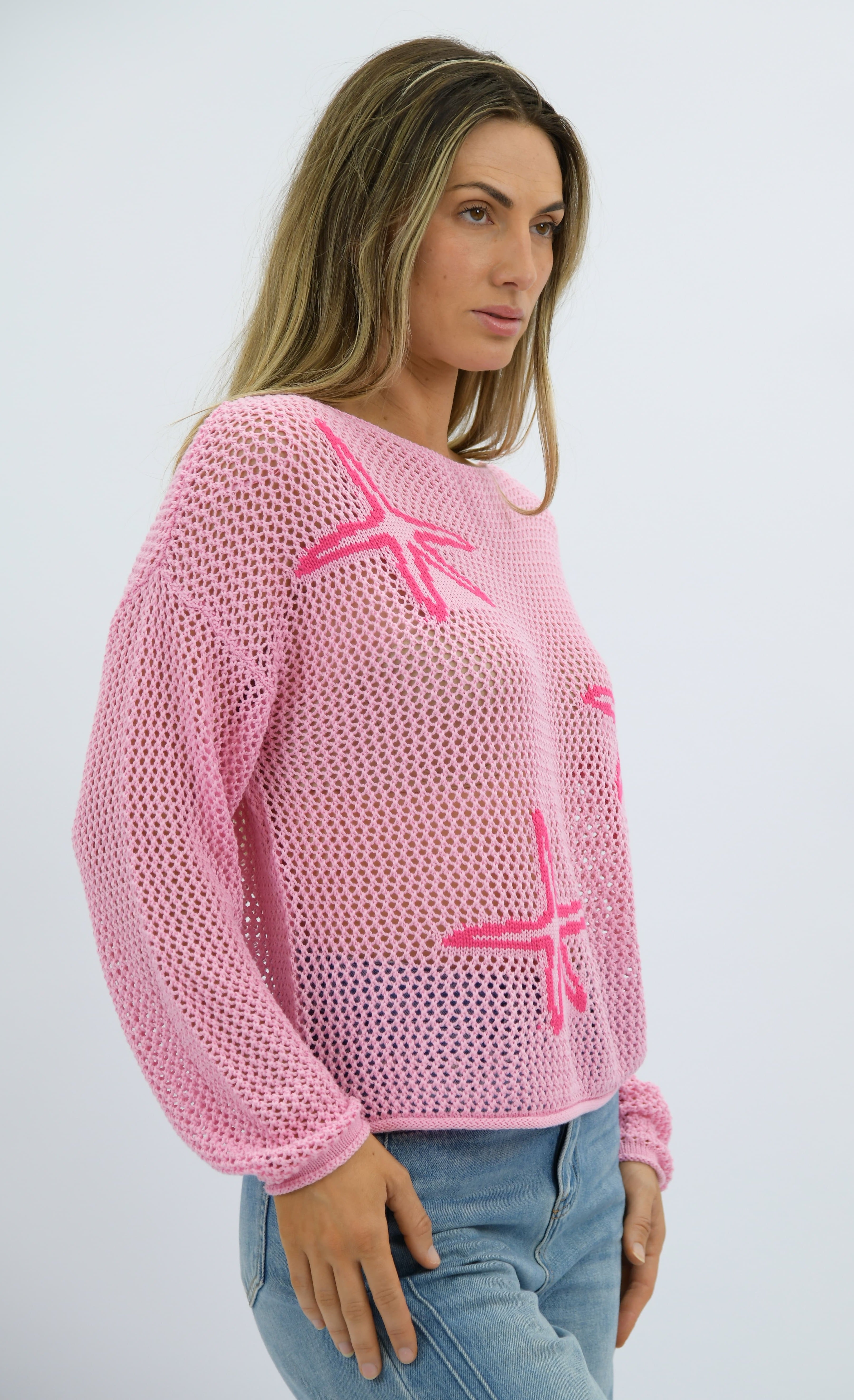 Sunset Shore Linen/Cotton Knit Cardi Pink - Global Free Style