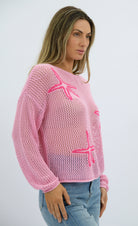 Sunset Shore Linen/Cotton Knit Cardi Pink - Global Free Style