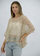 Golden Hour Sparkly Knit Beige Tops Worthier