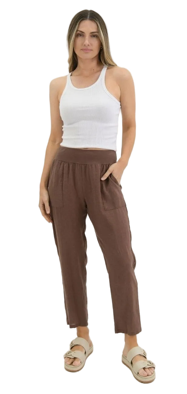 Sybil Linen Pant Chocolate Bottoms Worthier S/M(8-10)