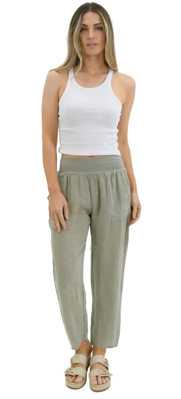 Sybil Linen Pant Sage Bottoms Worthier S/M(8-10)