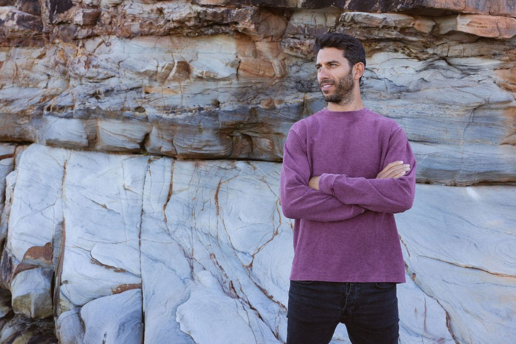 Washed Maroon French Terry Ribbed Sweater - Global Free Style