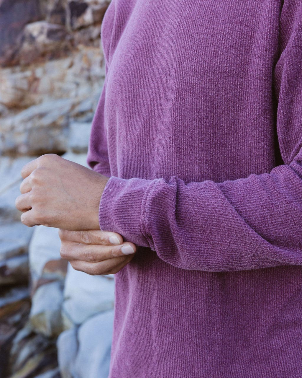 Washed Maroon French Terry Ribbed Sweater - Global Free Style