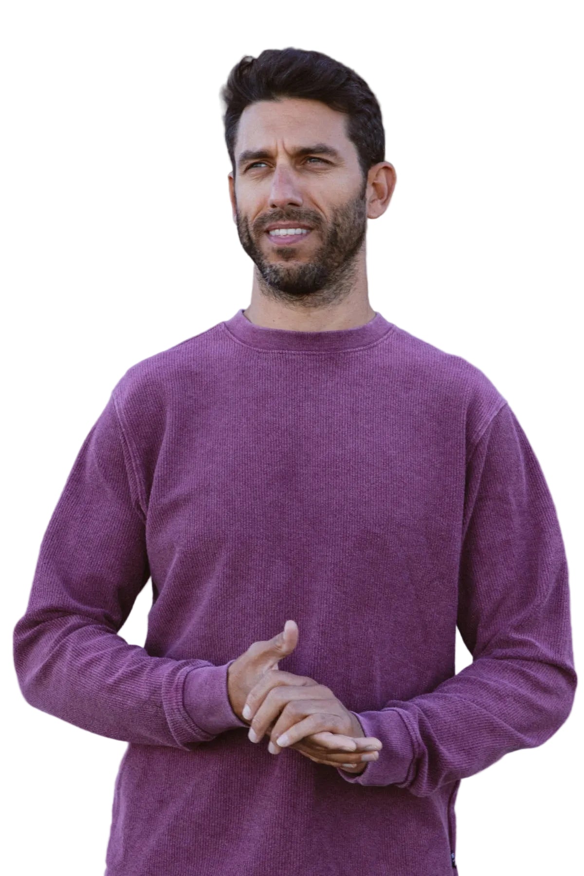Washed Maroon French Terry Ribbed Sweater Mens Tops Skumi S