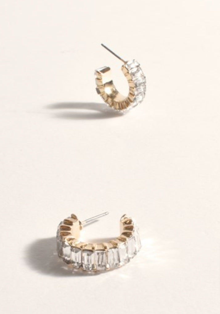 Baguette Jewel Mini Hoops Crystal/Gold - Global Free Style