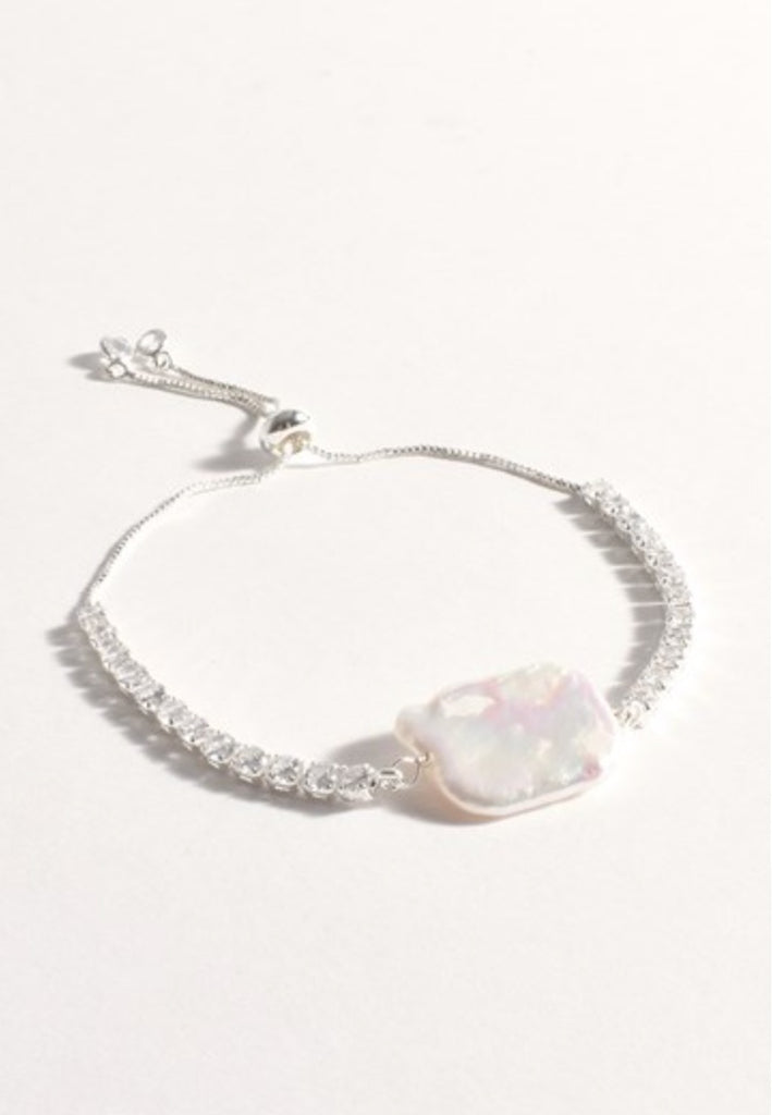 Diamante Pearl Adjustable Bracelet Silver/Crystal Bracelets and Bangles Adorne   