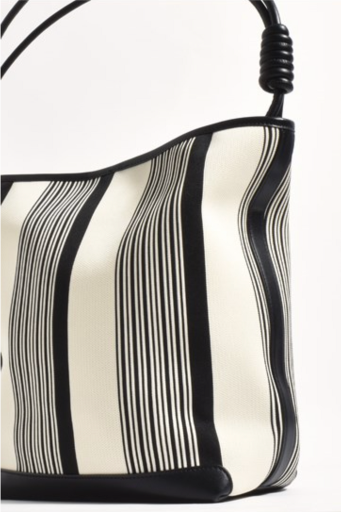 Grier Stripe Canvas Bucket Bag Black Cream Bags and Purses Adorne