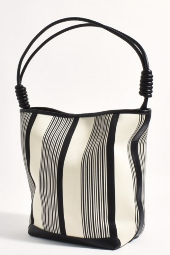 Grier Stripe Canvas Bucket Bag Black Cream Bags and Purses Adorne