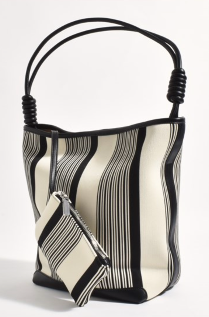 Grier Stripe Canvas Bucket Bag Black Cream Bags and Purses Adorne