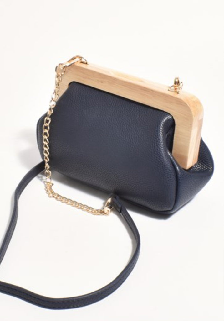 Kimmi Timber Frame Clutch Navy Bags and Purses Adorne   