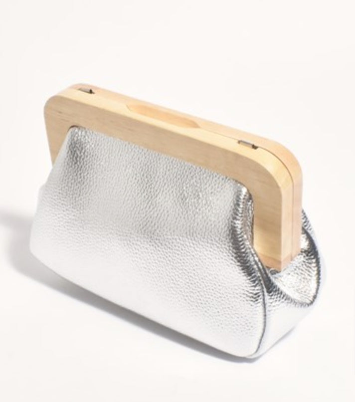 Kimmi Timber Frame Clutch Silver Bags and Purses Adorne   